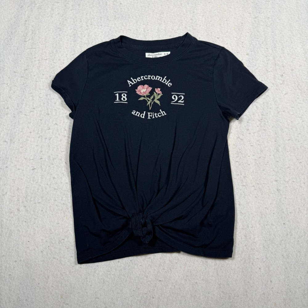 Abercrombie Kids Girls Navy Blue Floral Graphic Tie Front T-Shirt Size 9/10